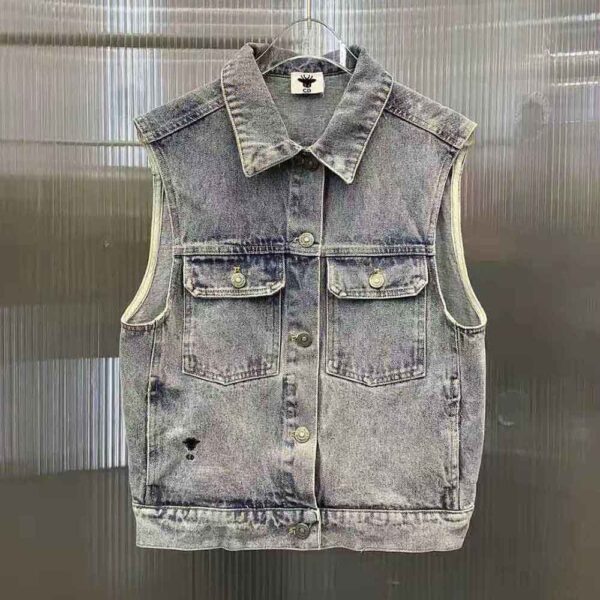 Dior Women Sleeveless Jacket Blue Cotton Denim (3)