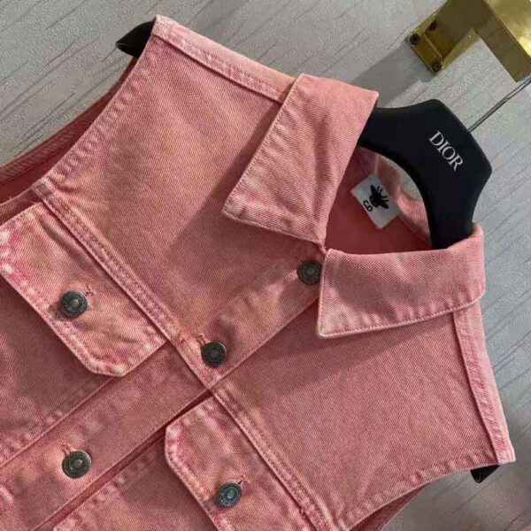 Dior Women Sleeveless Jacket Pink Cotton Denim (3)