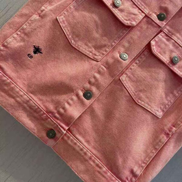 Dior Women Sleeveless Jacket Pink Cotton Denim (4)