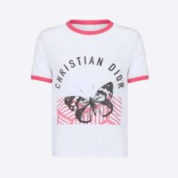 Dior Women T-shirt White Cotton Jersey with Fluorescent Pink D-Jungle Pop Motif (1)