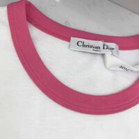 Dior Women T-shirt White Cotton Jersey with Fluorescent Pink D-Jungle Pop Motif (1)