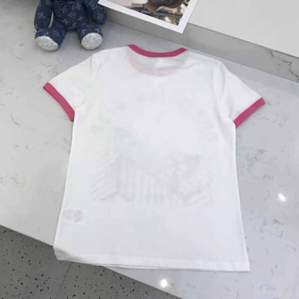 Dior Women T-shirt White Cotton Jersey with Fluorescent Pink D-Jungle Pop Motif (6)