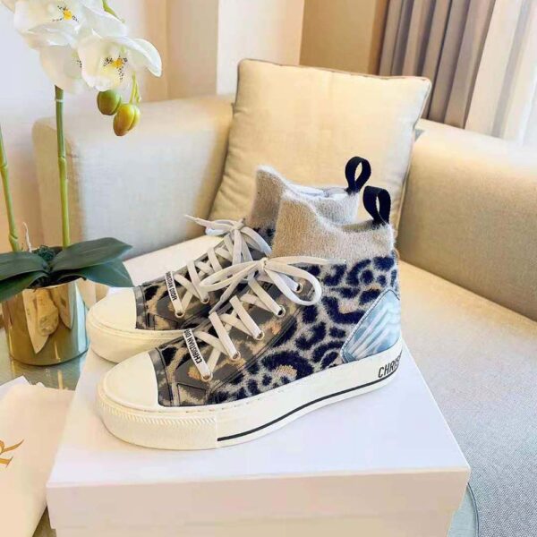 Dior Women Walk’n’Dior Sneaker Fur-Effect Knit Printed with Beige Multicolor Mizza Pattern (4)