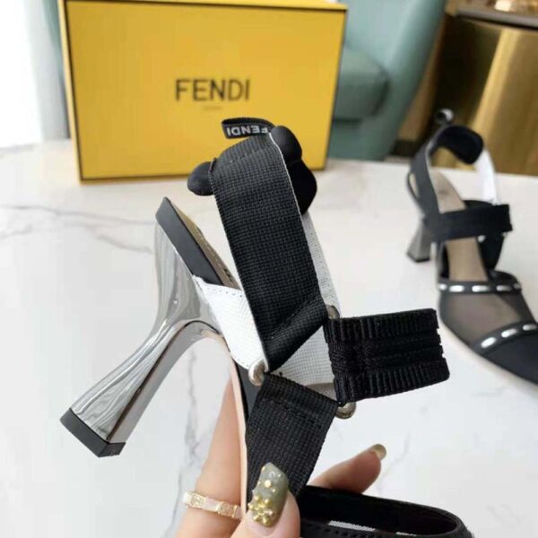 Fendi Women Colibri Black Mesh High-Heel Slingbacks with Metal Stitches (7)