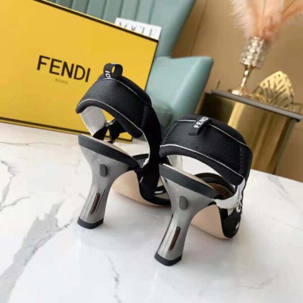 Fendi Women Colibri Black Mesh High-Heel Slingbacks with Metal Stitches (9)