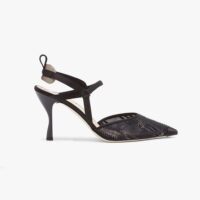 Fendi Women Colibri Black Mesh High-Heeled Slingbacks with Rhinestone Embroidery (1)