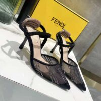 Fendi Women Colibri Black Mesh High-Heeled Slingbacks with Rhinestone Embroidery (1)