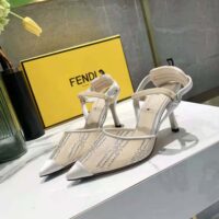 Fendi Women Colibri Pink Mesh High-Heeled Slingbacks with Rhinestone Embroidery (1)