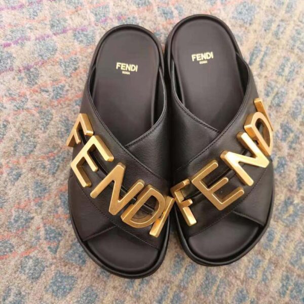 Fendi Women Fendigraphy Black Leather Slides (2)