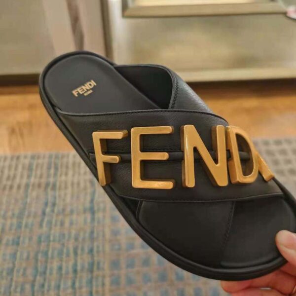 Fendi Women Fendigraphy Black Leather Slides (6)