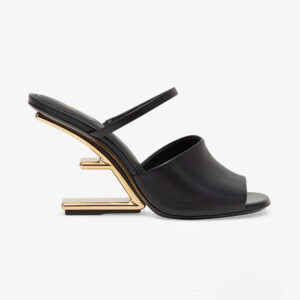 Fendi Women First Black Leather High-Heeled Sandals