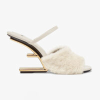 Fendi Women First White Sheepskin High-Heeled Sandals (1)