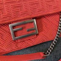 Fendi Women Midi Baguette Chain FF Fabric Bag-red (1)