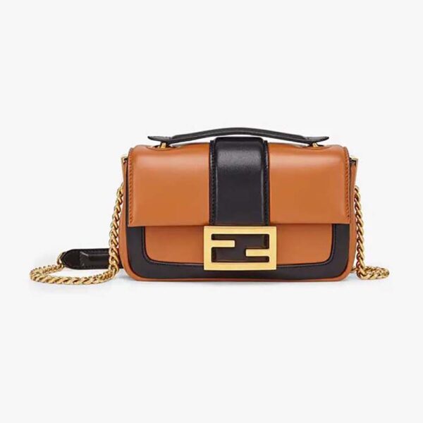 Fendi Women Mini Baguette Chain Brown and Black Nappa Leather Bag (1)