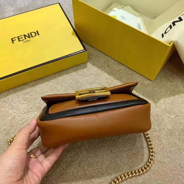 Fendi Women Mini Baguette Chain Brown and Black Nappa Leather Bag (3)