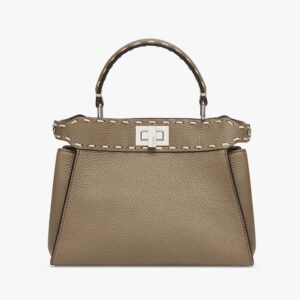 Fendi Women Peekaboo Iconic Mini Full Grain Leather Bag-Brown