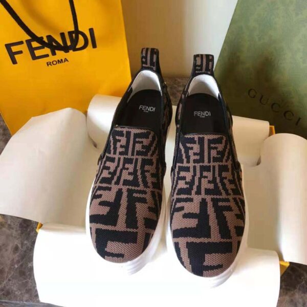 Fendi Women Rise Brown Fabric Slip Ons (2)