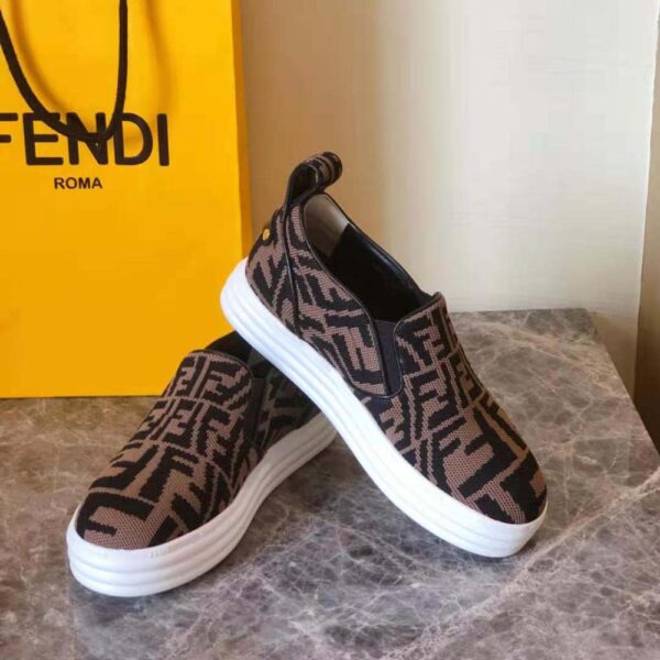 Fendi Women Rise Brown Fabric Slip Ons (4)