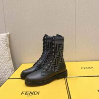 Fendi Women Rockoko Black Leather Biker Boots with Stretch Fabric (1)