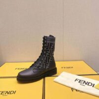 Fendi Women Rockoko Black Leather Biker Boots with Stretch Fabric (1)