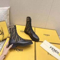 Fendi Women Rockoko BlackBrown Leather Biker Boots with Stretch Fabric (1)