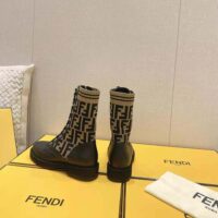 Fendi Women Rockoko BlackBrown Leather Biker Boots with Stretch Fabric (1)