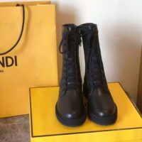 Fendi Women Signature Black Leather Biker Boots (1)