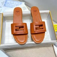 Fendi Women Signature Brown Leather Slides in 0.4 inches Heel Height (1)