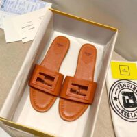 Fendi Women Signature Brown Leather Slides in 0.4 inches Heel Height (1)