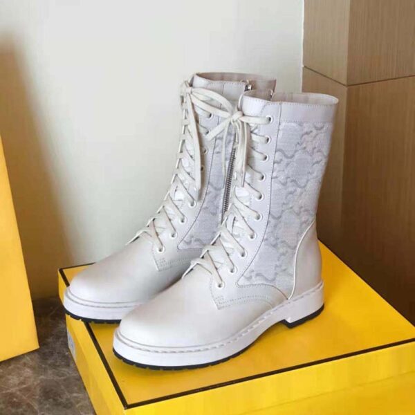 Fendi Women Signature White Leather Biker Boots (3)