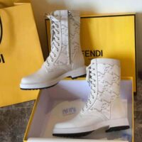 Fendi Women Signature White Leather Biker Boots (1)