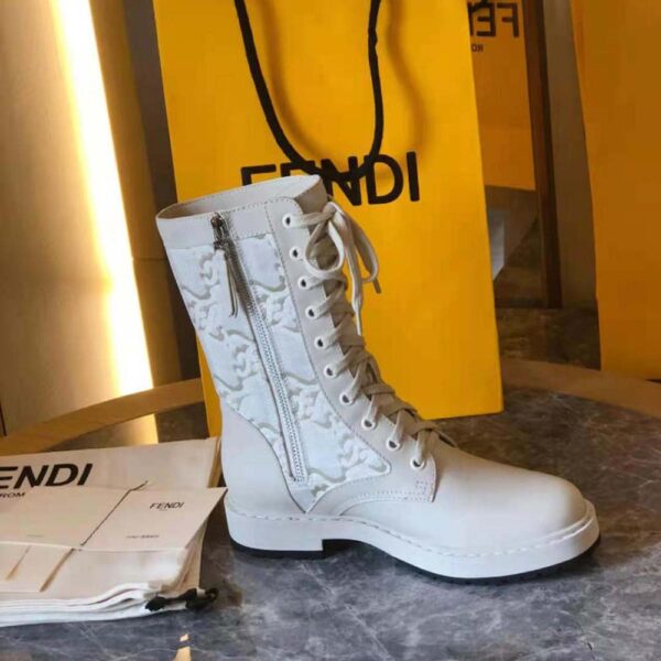 Fendi Women Signature White Leather Biker Boots (6)