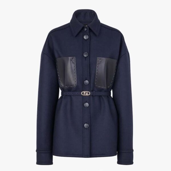 Fendi Women Single-Breasted Blue Wool Go-To Jacket (1)