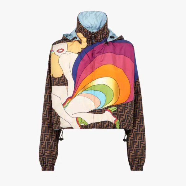 Fendi Women Windbreaker Multicolor Nylon Jacket-Brown (1)