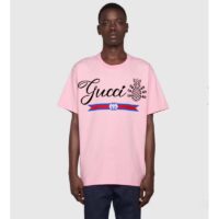 Gucci GG Men Gucci Pineapple Cotton T-Shirt Pink Jersey Crewneck Oversize Fit (3)