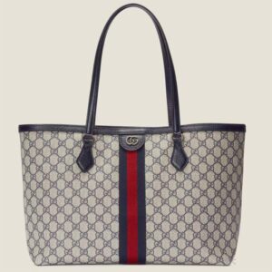 Gucci GG Unisex Ophidia Medium GG Tote Bag Beige Blue Supreme Canvas