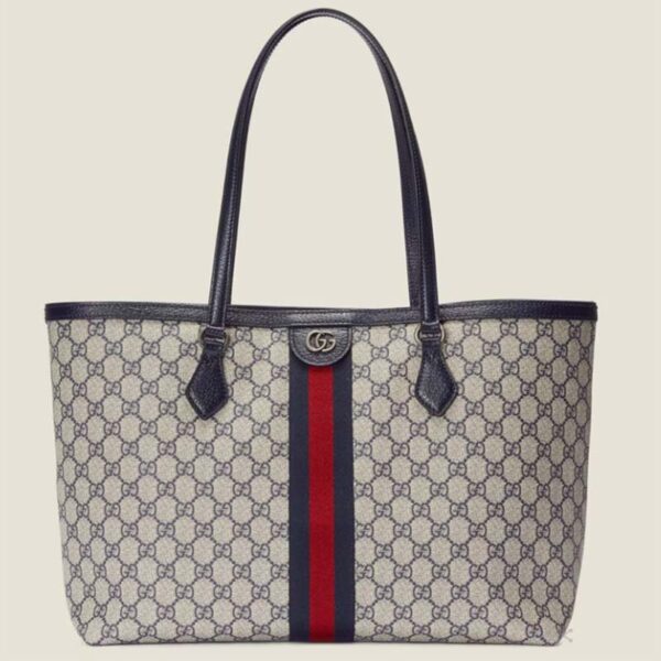 Gucci GG Unisex Ophidia Medium GG Tote Bag Beige Blue Supreme Canvas (4)