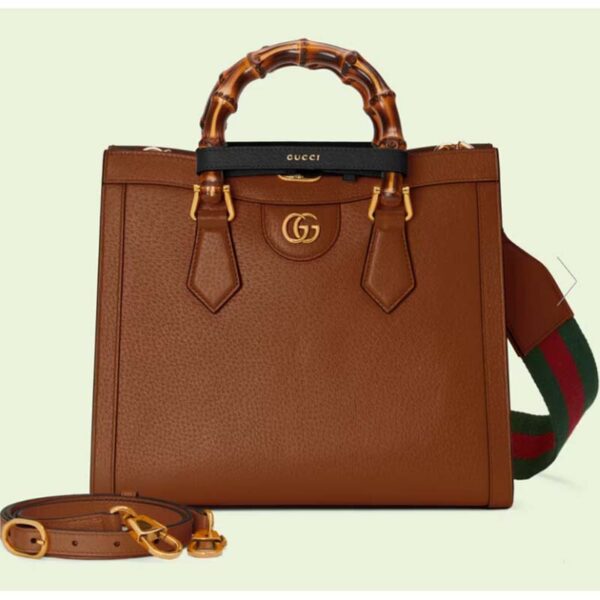 Gucci GG Women Diana Small Tote Bag Double G Brown Cuir Leather (8)