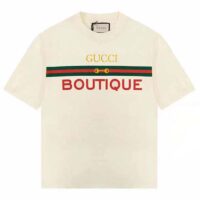 Gucci GG Women Gucci Boutique Print Oversize T-Shirt White Cotton Jersey Crewneck (3)