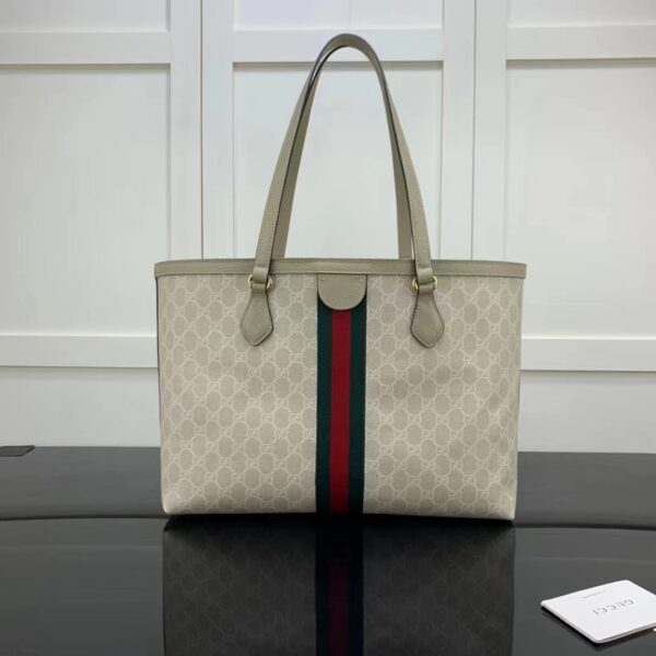 Gucci GG Women Ophidia Medium GG Tote Beige White Supreme Canvas (3)