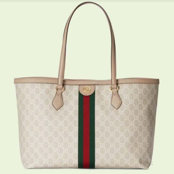 Gucci GG Women Ophidia Medium GG Tote Beige White Supreme Canvas (6)