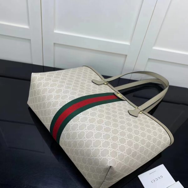 Gucci GG Women Ophidia Medium GG Tote Beige White Supreme Canvas (7)