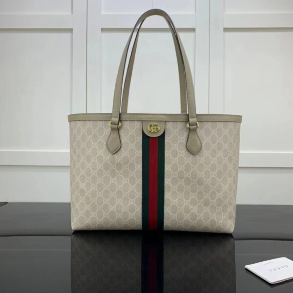 Gucci GG Women Ophidia Medium GG Tote Beige White Supreme Canvas (9)