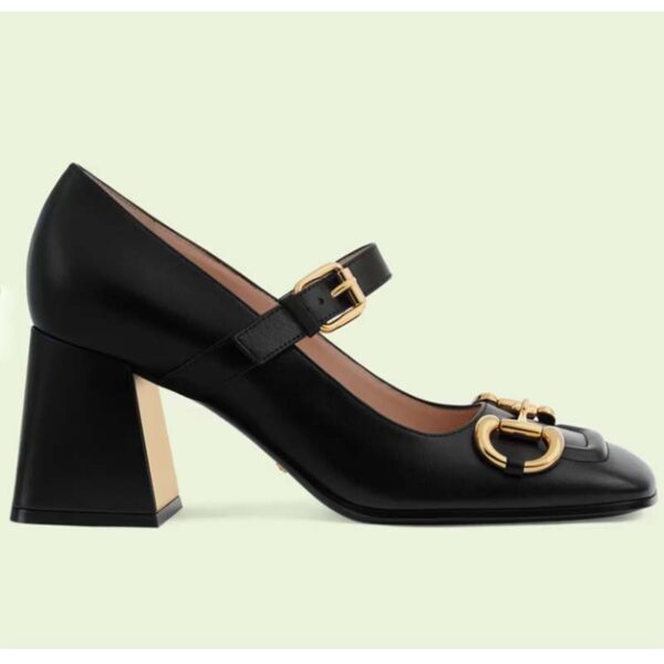 Gucci GG Women’s Mid-Heel Pump With Horsebit Black Leather (5)