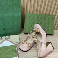 Gucci GG Women’s Mid-Heel Pump With Horsebit Light Pink Leather (10)