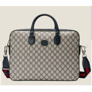 Gucci Unisex Business Case Interlocking G Blue Beige GG Supreme Canvas