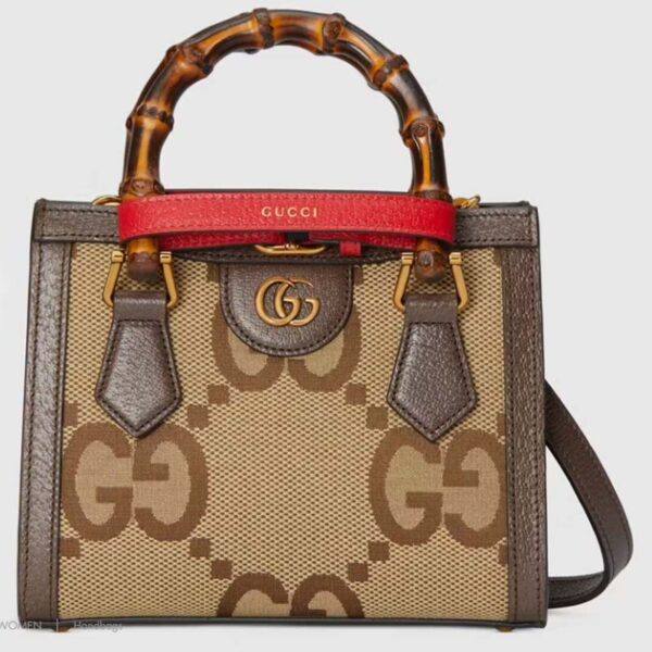 Gucci Unisex Diana Jumbo GG Mini Tote Bag Red Camel Ebony Canvas (1)