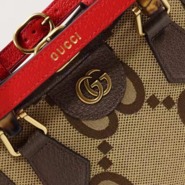 Gucci Unisex Diana Jumbo GG Mini Tote Bag Red Camel Ebony Canvas (2)