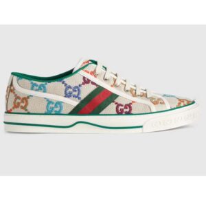 Gucci Unisex GG Gucci Tennis 1977 Sneaker Green Red Web Flat 2 cm Heel