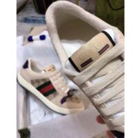 Gucci Unisex GG Screener Sneaker Beige Navy Leather Canvas Low 4 cm Heel (1)